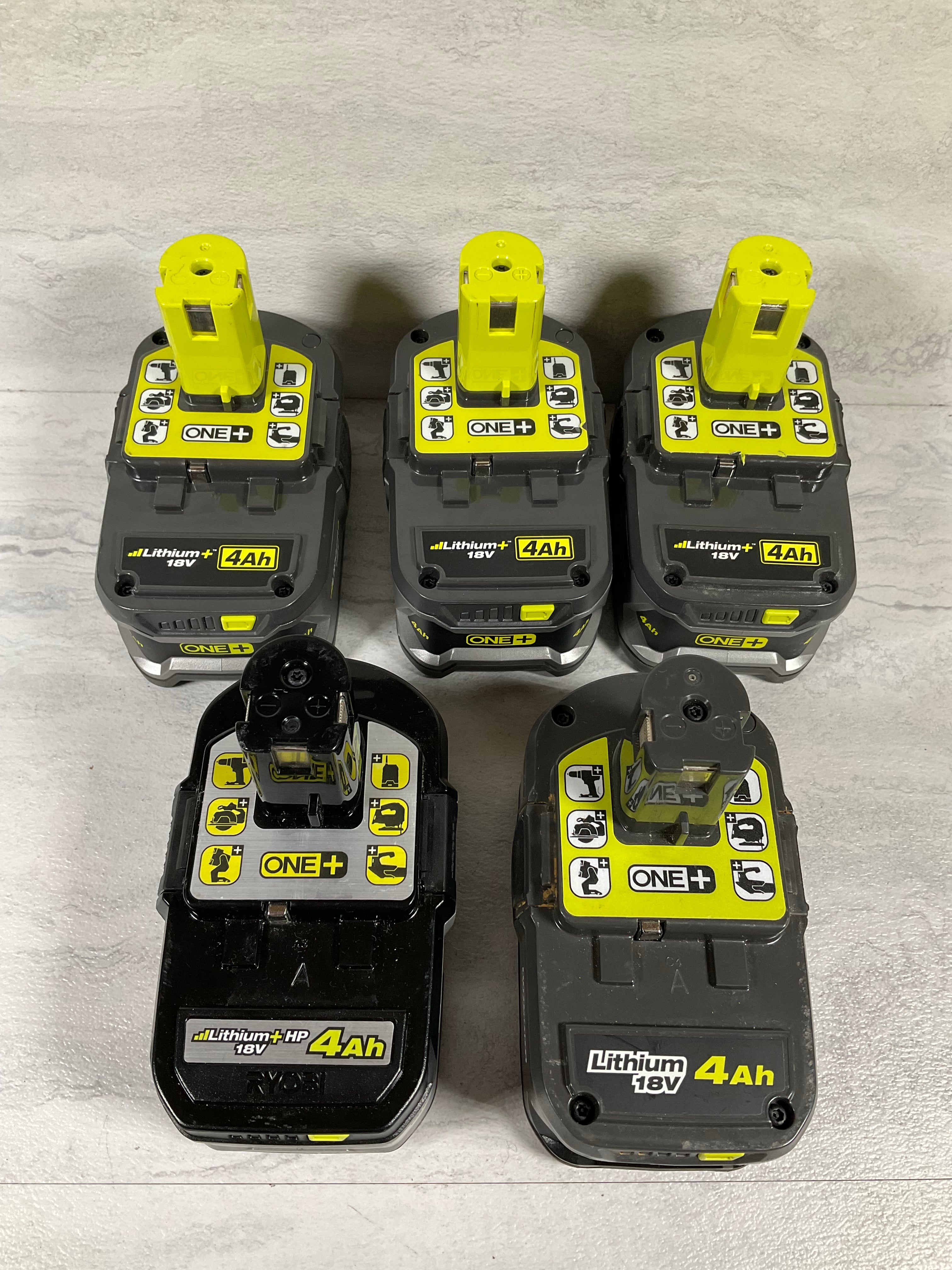 (LOT OF 5) RYOBI 18V batteries, FOR PARTS, 3-P108, P192, P197 (7197991305454)